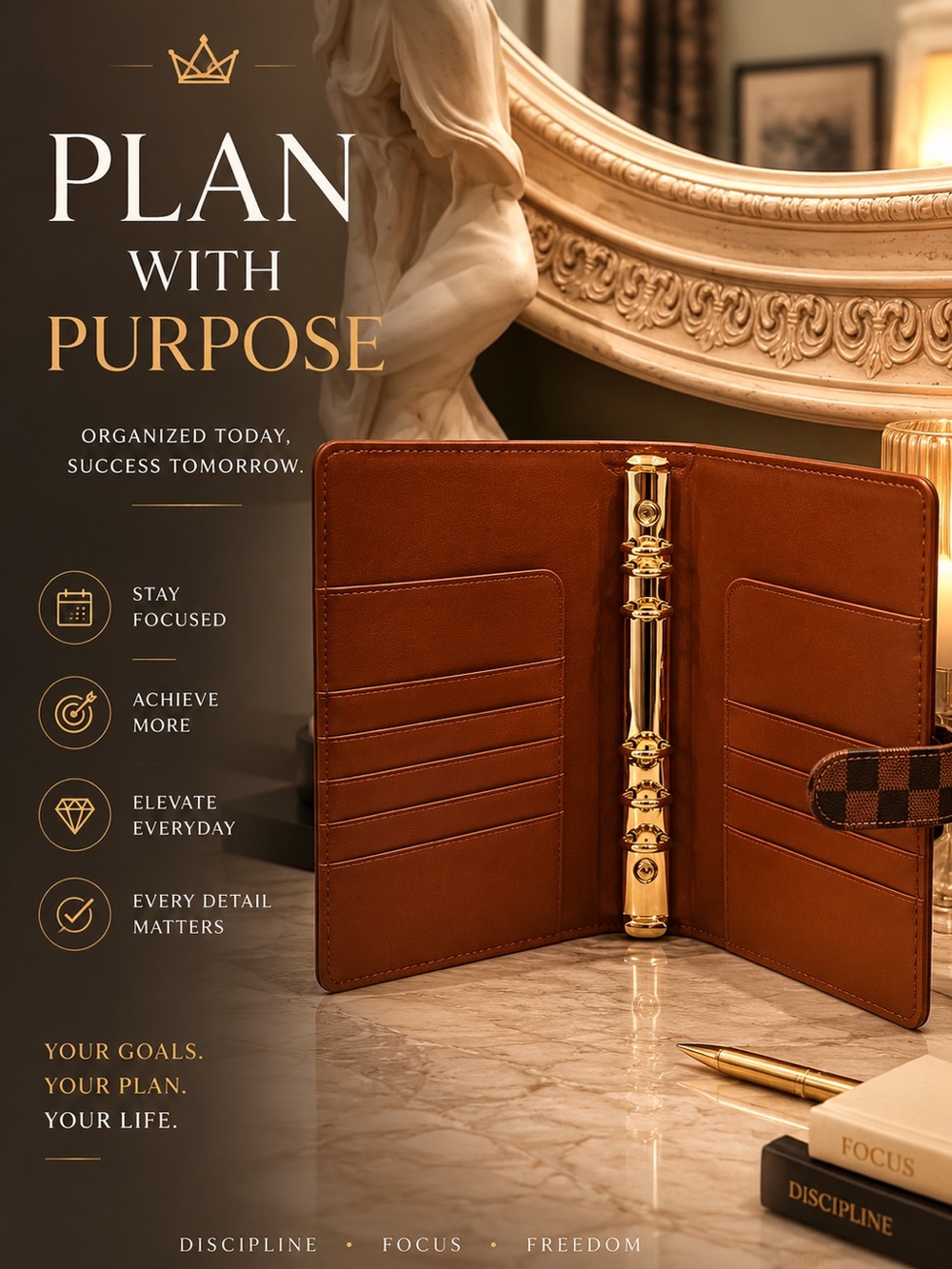 Elegant Brown Checkered Women's Planner